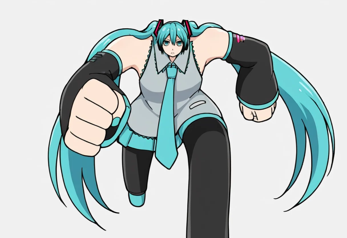 source_anime,
1girl,running ganger (meme),meme,running, white background, expressionless, looking at viewer, hatsune miku,
<lora:running-ganger:0.9>