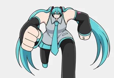 source_anime,
1girl,running ganger (meme),meme,running, white background, expressionless, looking at viewer, hatsune miku,
<lora:running-ganger:0.9>