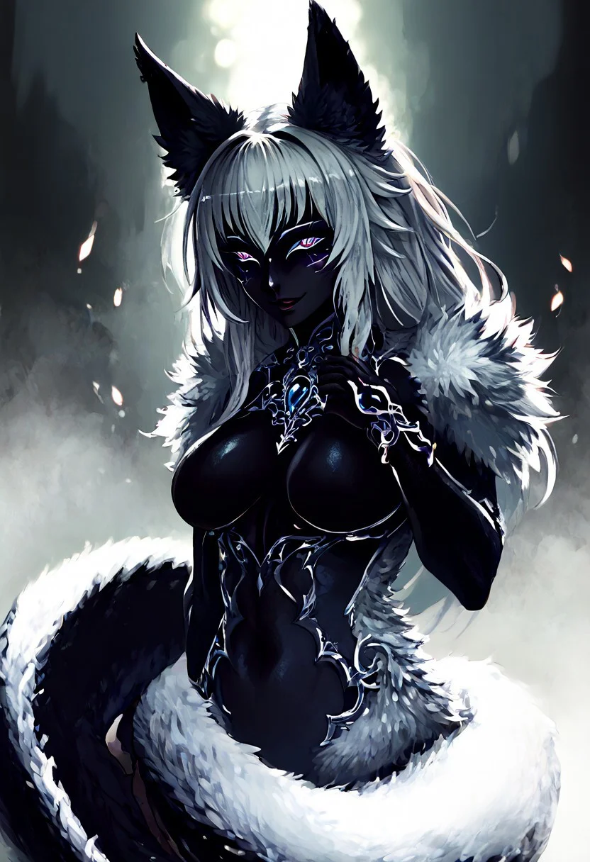 (Masterpiece:1.3), (best quality:1.2), (detailed background:1.1), (intricate details:1.1), (detailed background:1.2), 1girl, solo focus, perfect anatomy, sexy, 2d style,
BREAK
(score_9, score_8_up, score_7_up), (Masterpiece), (expressive eyes), 1girl,
Bunyip, lamia, snake scutes, black underside, fluffy, furry tail topside, white fur, animal arms, shoulder fur, animal ears, colored skin, black skin,
<lora:MGE_V5.0:1.2>
BREAK
revealing clothes, sexual pose, charming, sexy, horny smile,tight bra,
perfect body, metal body parts, slutty make up,
dynamic angle, side shot,
edgy and dramatic fashion photography,volumetric lighting, bloom, harsh lighting, muted colors,
looking down at the viewer, side view,
BREAK
perfecteyes,NegativeDynamics,scenery,bleakfaith,hkevil,