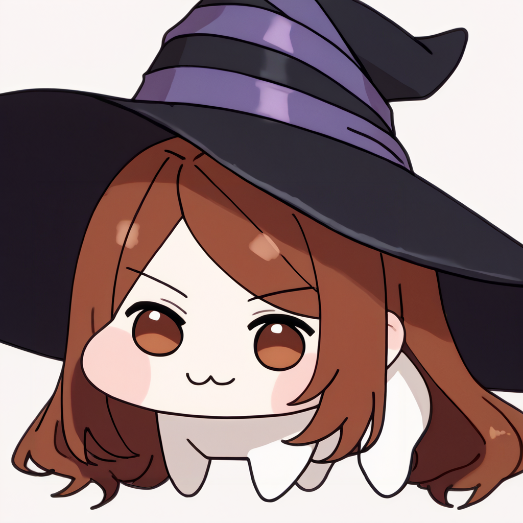 score_9, score_8_up, score_7_up, score_6_up, source_anime, 1girl, solo,  <lora:dcsorceress-pdxl-nvwls-v1-000004:1> dcSorc, brown hair, brown eyes, long hair, witch hat, parted bangs <lora:Doro_X_PDXL_V1:1> doro, creature, :3, chibi, no humans, white skin, four legs, solid circle eyes, no pupils, white background, simple background