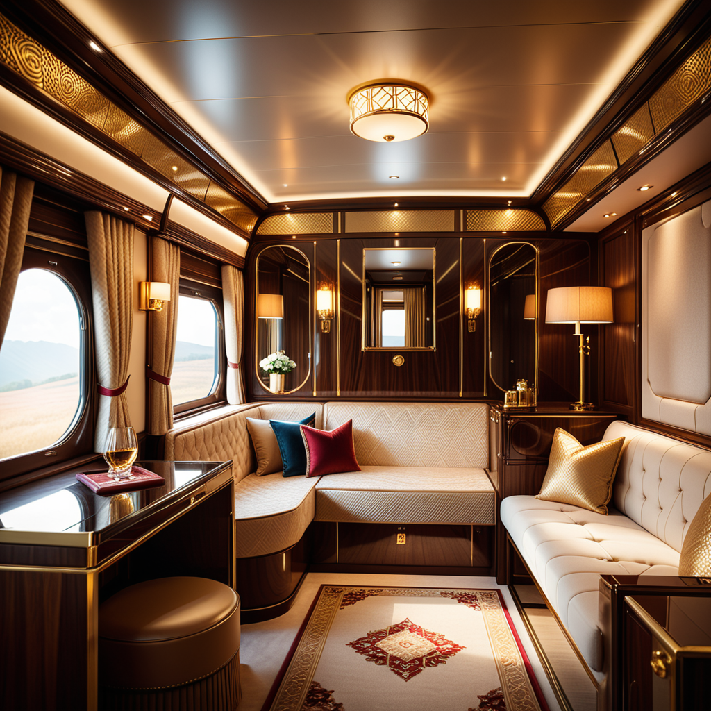 A cozy and luxurious private cabin in a premium train, designed for relaxation and comfort during long journeys. The cabin features rich wooden paneling with a glossy finish, creating a warm and inviting atmosphere. A plush seat upholstered in fine leather or velvet sits by a large window, with soft, golden light streaming in through partially drawn curtains made of heavy, textured fabric.
a vintage lamp with a brass base and a frosted glass shade, casting a soft glow. Above the seating area, a compact storage compartment holds a neatly folded blanket and a small travel bag.
The walls are adorned with subtle art deco patterns and a built-in mirror framed in polished metal. The floor is covered in a luxurious carpet with intricate designs in muted colors. Modern amenities, such as USB charging ports and a control panel for adjusting lighting and temperature, are discreetly integrated. The scene conveys a blend of timeless elegance and modern convenience, perfect for a high-end travel experience.
<lora:SDXLFaeTastic2400:0.4> <lora:extremely_detailed:0.4> extremely detailed, Masterpiece,best quality,hi res,8k,hi res,8k,award winning,(sharp focus, intricate, highly detailed),