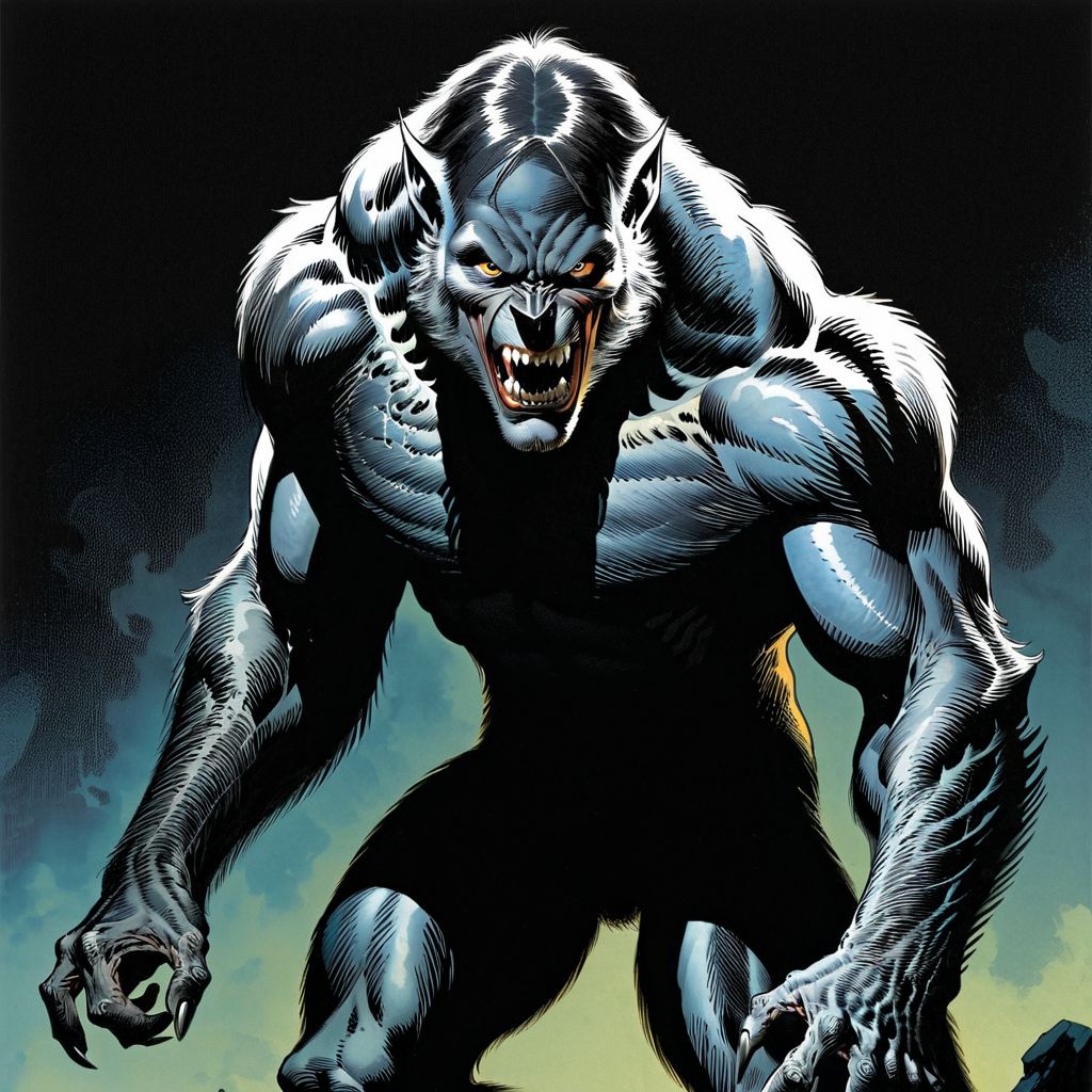 color illustration in berniewrightson style, extremely detailed, masterpiece, tenebrism, high contrast, 
Werewolf , hero pose 
  <lora:BernieWrightson_Style_XL_V4.1:0.7>