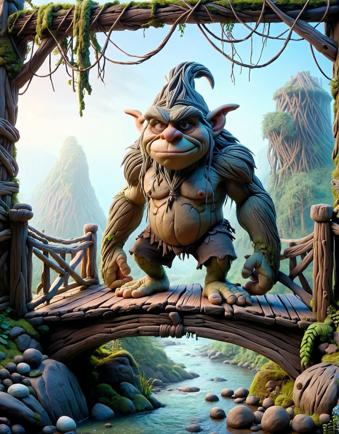 ais-hppycly a grumpy troll guarding a rickety bridge <lora:ais-hppycly-sdxl:1>