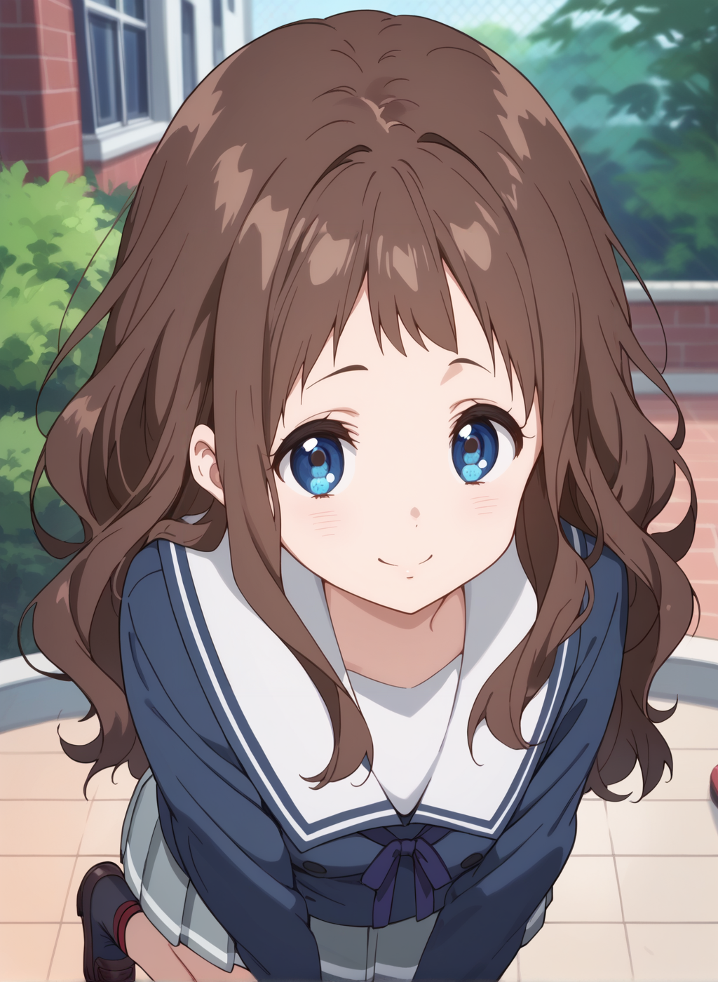 score_9,score_8_up,score_7_up,source_anime,anime,nsfw,rating_explicit,uncensored,High quality,Ultra detailed,best quality,insanely detailed,beautiful,masterpiece,perfect lighting BREAK
<lora:shindou_ai_V1:1>,(shindou_ai, long hair, brown hair, blue eyes, school uniform, serafuku, sailor collar, black socks,blue ribbon,grey skirt,long sleeves,pleated skirt,shoes,white sailor collar,blue jacket),1girl,solo,kind_smile,posing,outdoors,looking_at_viewer,solo_focus,from_above,