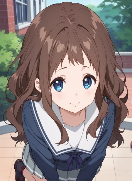 score_9,score_8_up,score_7_up,source_anime,anime,nsfw,rating_explicit,uncensored,High quality,Ultra detailed,best quality,insanely detailed,beautiful,masterpiece,perfect lighting BREAK
<lora:shindou_ai_V1:1>,(shindou_ai, long hair, brown hair, blue eyes, school uniform, serafuku, sailor collar, black socks,blue ribbon,grey skirt,long sleeves,pleated skirt,shoes,white sailor collar,blue jacket),1girl,solo,kind_smile,posing,outdoors,looking_at_viewer,solo_focus,from_above,