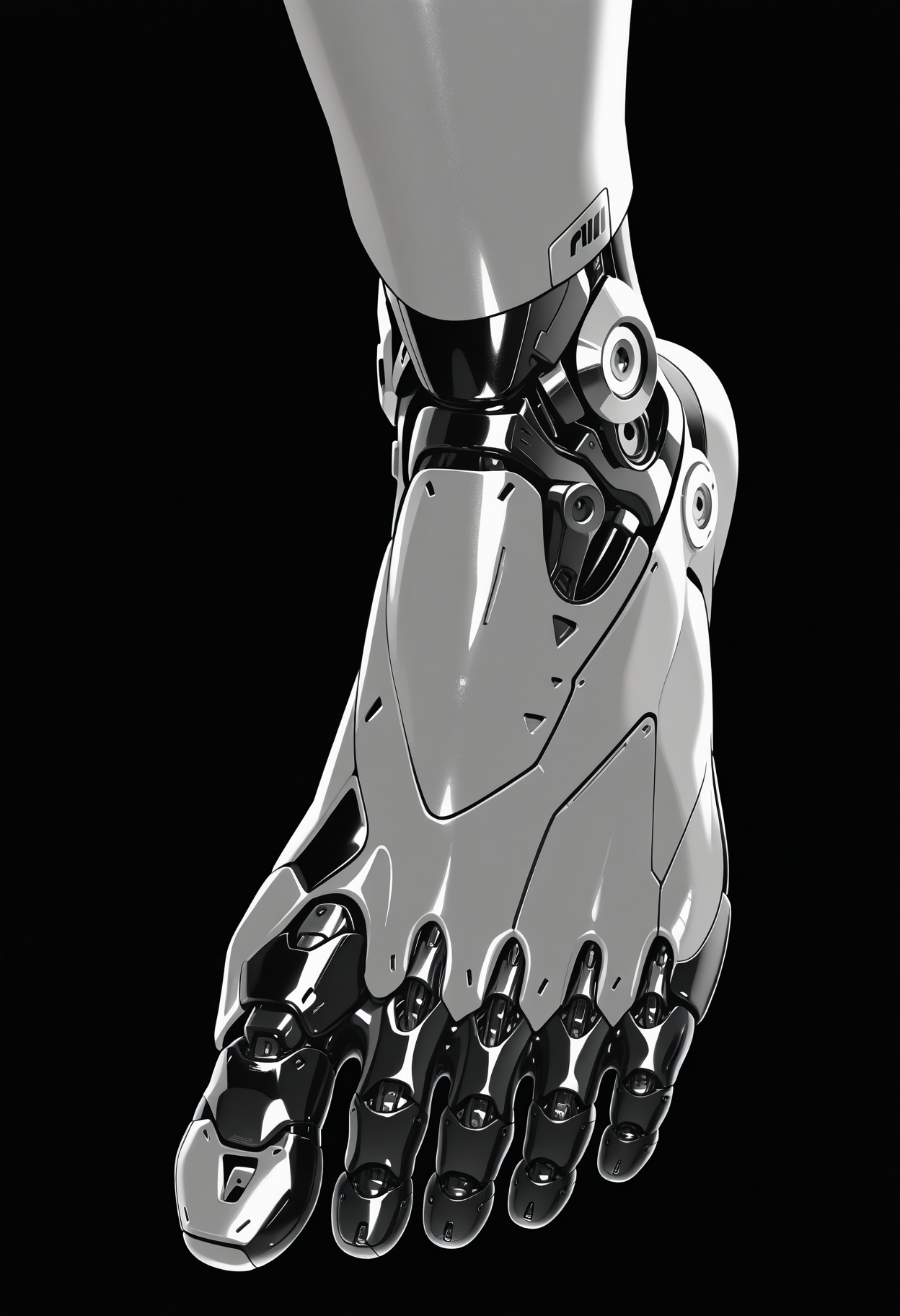 masterpiece, best quality, amazing quality, intricate detail, highly detailed,
 <lora:ArmorPunkILLUSTRIOUS:1> arm0rpunkv4
mechanical_feet, simple background, monochrome, greyscale, feet, toes, no humans, black background, foot focus