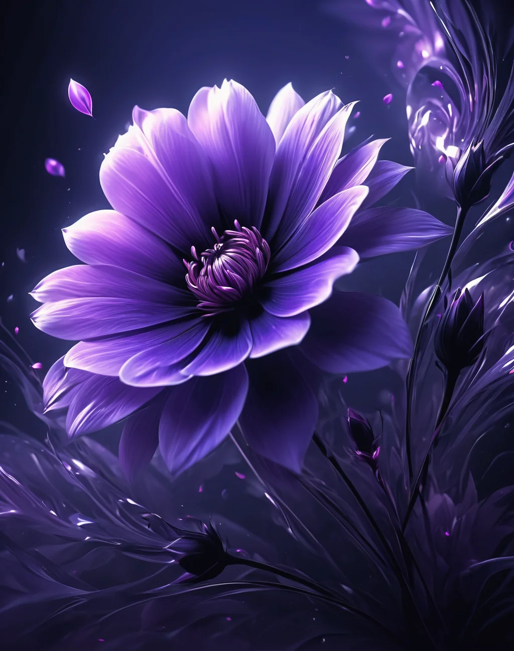 flowers <lora:Dark_Aura_XL_-_Filled_with_miasma:1> dark aura,  dynamic angle, 8K, purple, HD