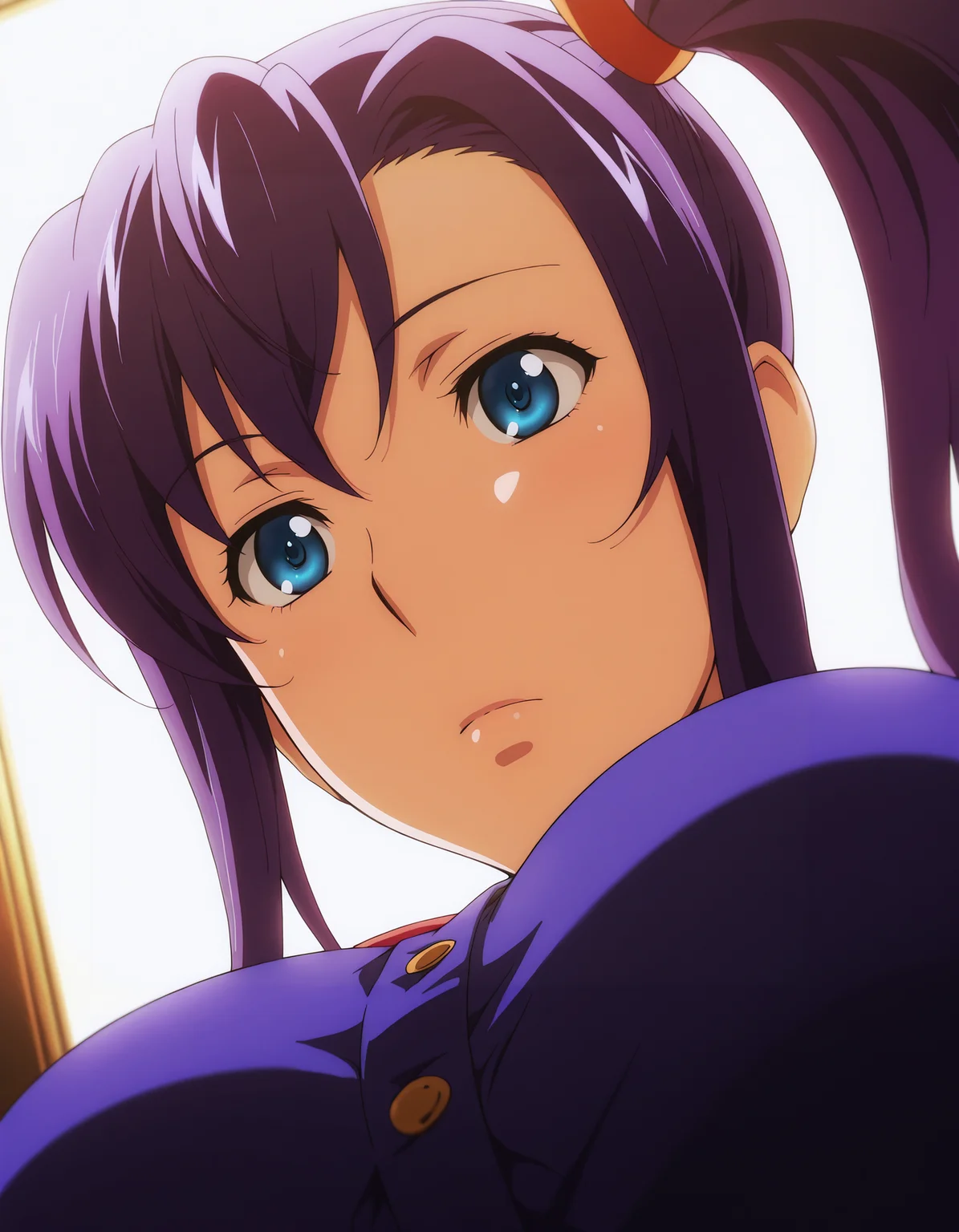 <lora:Haruko_Amaya_v01:1> harukoamaya, blue eyes, purple hair, side ponytail, large breasts,
dutch angle, depth of field, HDR, 8K.
masterpiece,best quality,amazing quality, highest score, 1girl, portrait, close up, backlit, expressionless