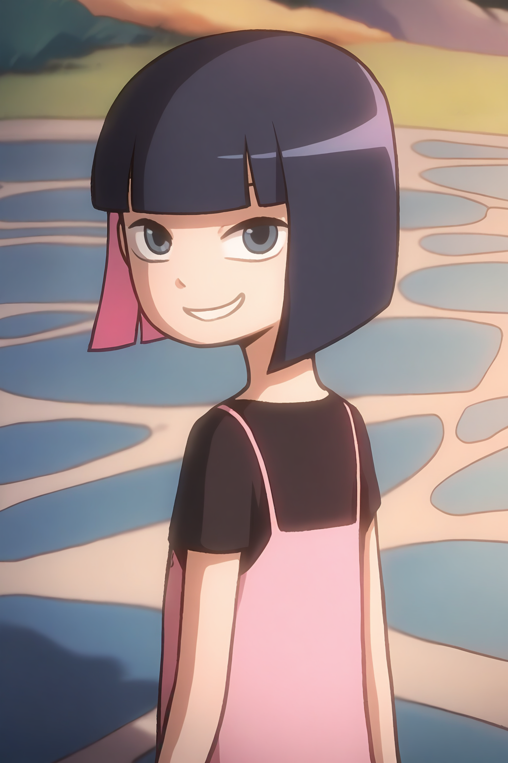 <lora:kele:1>,kele,1girl,solo,black eyes,blue eyes,short hair,two-tone hair,black hair,pink hair,colored inner hair,bob cut,blunt bangs,shirt,t-shirt,black shirt,pink shirt,short sleeves,smile,looking at viewer,, masterpiece,best quality,amazing quality,absurdres, anime screenshot, lazypos ,