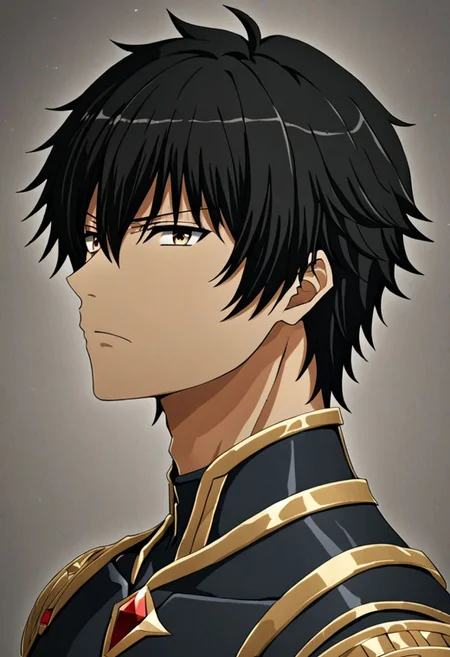 high resolution, solo, best quality, 1Boy, Seiya Kanie, black hair, short hair, portraits, looking at viewer, focused gaze forward, upper body, head upright, neutral expresion, OverallDetail
