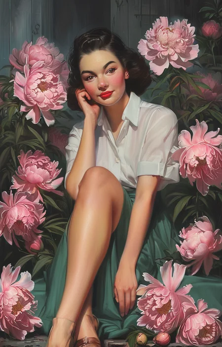 masterpiece,best quality,<lora:tbh210-sdxl:0.9>,illustration,style of Art Frahm, decaying peonies