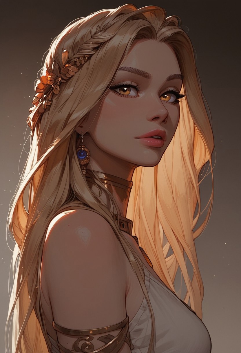 (score_9, score_8_up, score_7_up). ( line work, excellent drawing, highest quality, extremely detailed:1.2). 1woman, Greek Goddess Aphrodite, perfect face, beautiful gold eyes, long lashes, glossy lips, blonde, ancient greek dress, g0thicPXL, romantic, cinematic lighting, volumetric lighting, motion effects, source_cartoon