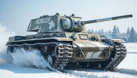 oil paintingof the battlefield, <lora:kv1:0.8>,kv1,backlight, angel's ladder,
A tank runs through the snow-covered Russian land, kicking up snow as it runs. Its white camouflage paint peels off, revealing the city's Russian blue.