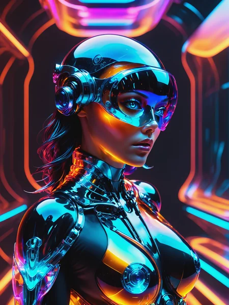 cyberpunk woman, Jed-Jly, Jed-CyFut, Futuristic, Neon, <lora:JellyStyle:0.8> <lora:CyberFuturisticStyle:0.8>, (masterpiece:1.2), best quality