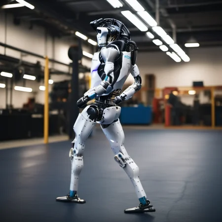 cinematic photo robot looking over his shoulders <lora:Atlas1024-000160:0.8> . 35mm photograph, film, bokeh, professional, 4k, highly detailed