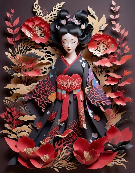 hair ornament, makeup, kirigami, black hair, japanese clothes, fine art parody, standing, sash, lipstick, closed eyes, flower, papercut, 1girl, cloud, black kimono, eyeshadow, floral print, hair stick, obi, pale skin, spider lily, updo, full pretty, colorful
<lora:KirigamiXL:1>