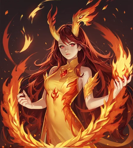 score_9, score_8_up, score_7_up, score_6_up, score_5_up, score_4_up,
<lora:fire:0.8>,
firemode,, 1girl, solo, fire, horns, long hair, red eyes, phoenix