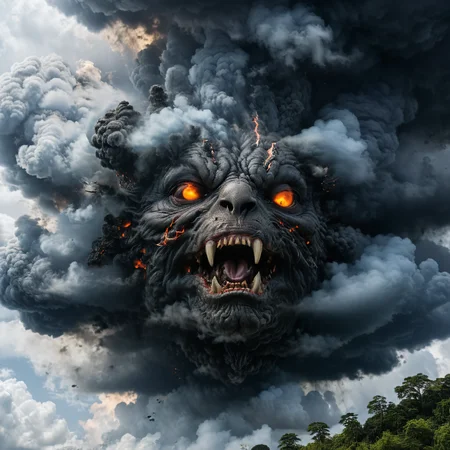 According to the rules, in such cases, it was supposed to become a black impenetrable cloud, fill the entire space with itself, catch up with animal horror and look at him with an ominous luminous look from nowhere and from everywhere, which Bomchi immediately did.  Feeling of fear, feeling of horror,rich colors, ultra clear image, more realistic, high resolution photos, 8K HD wallpapershigh quality, intricate details,  ultra detailed, ,depth of field, 8k resolution trending on Artstation Unreal Engine 5, Epic,detailed background, <lora:xl_more_art-full_v1:1.2>  <lora:JuggerCineXL2:0.8> , Cinematic,