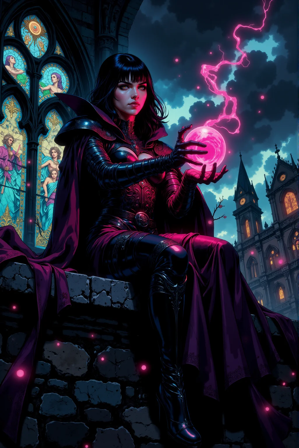 <lora:FLUX_Bioluminescent_Concept:1.1> bo-bioluminescent. <lora:Midjourney_-_SemiReal_Dreams_FLUX_LoRA:0.6> <lora:Dark_Gothic_Comic_style_v.2:0.9> DGC style.