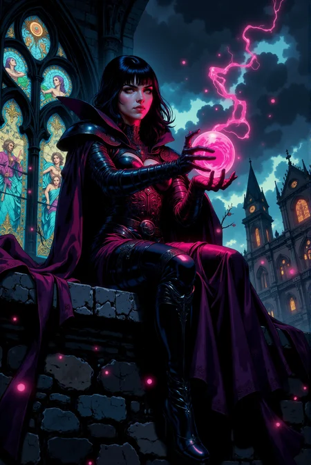 <lora:FLUX_Bioluminescent_Concept:1.1> bo-bioluminescent. <lora:Midjourney_-_SemiReal_Dreams_FLUX_LoRA:0.6> <lora:Dark_Gothic_Comic_style_v.2:0.9> DGC style.