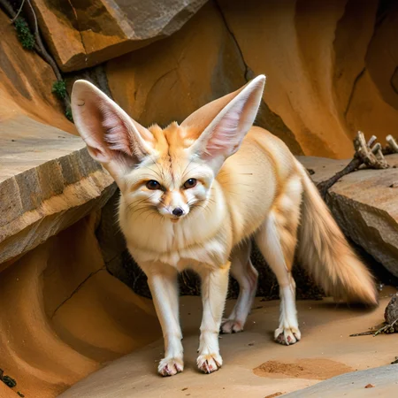 incredibly absurdres,solo,photorealistic,fennecfox,big ears,feral,detailed background,looking at viewer,outdoors,<lora:Foxes_-_Multiple_Species:1>,
