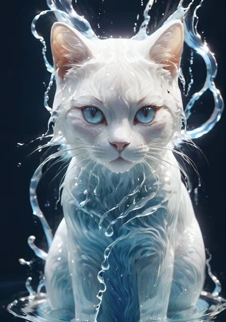 (Masterpiece, high quality, best quality, official art, beauty and aesthetics:1.2),<lora:xl-shanbailing-æ°´å
ç´ 1011waterV20:0.85>,water element,a cat made of water,water,(cat:1.2),