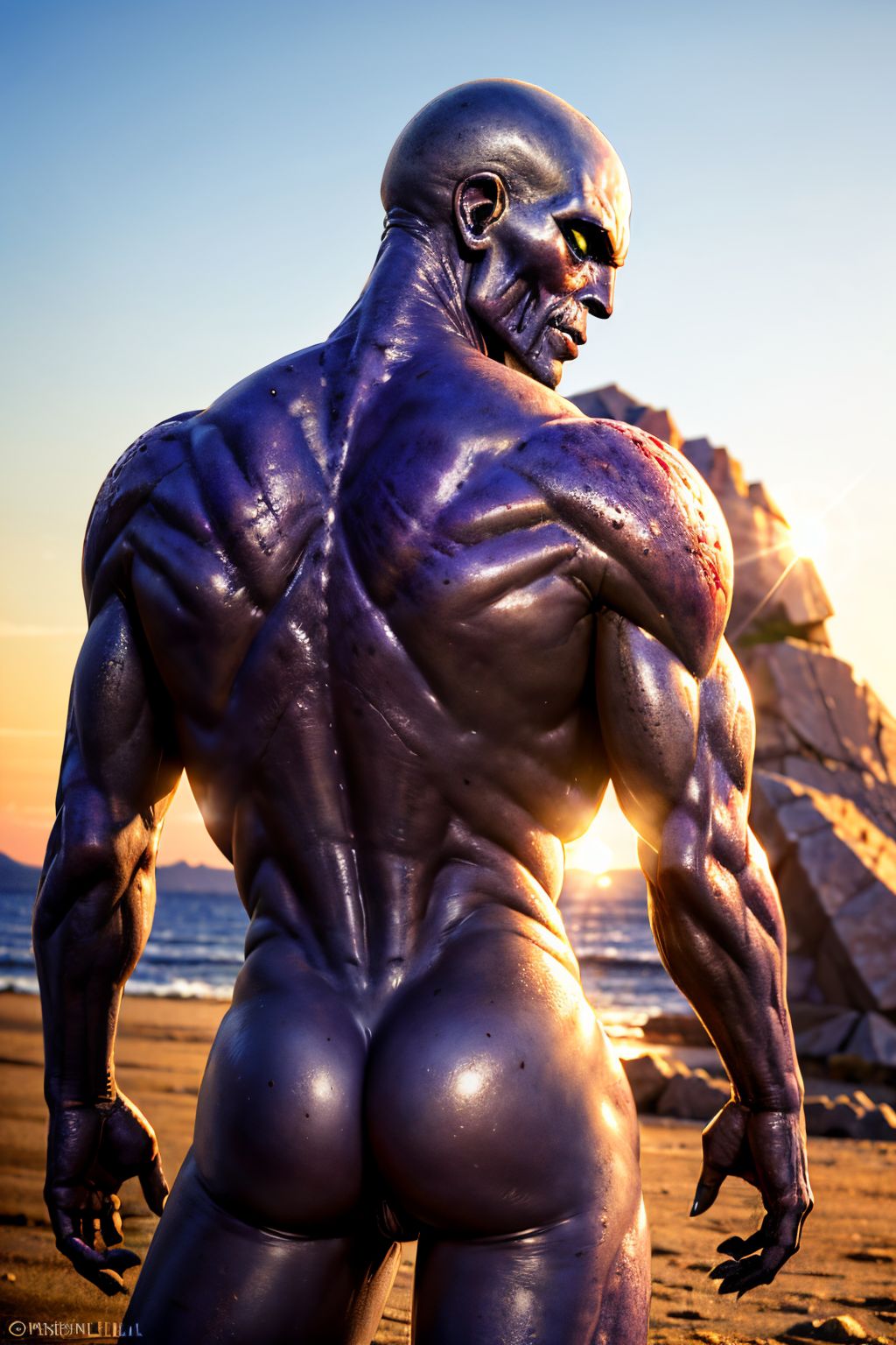 (Realisitc:1.5) lips what twitter username blood jacket alien man monster, <lora:EdobAlienMonsterMale_v1.0:0.8>