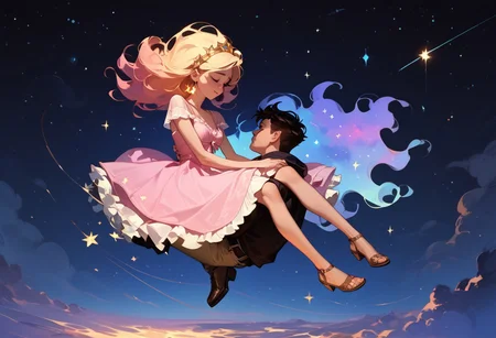score_9, score_8_up, score_7_up, score_6_up, 1girl, ethereal, rated_safe, full body, floating, celestial beauty, fetal position, slinky night gown made of cosmic dust, swirling clouds of dark matter enfold her, cosmic background,trippy pink stars, shooting stars