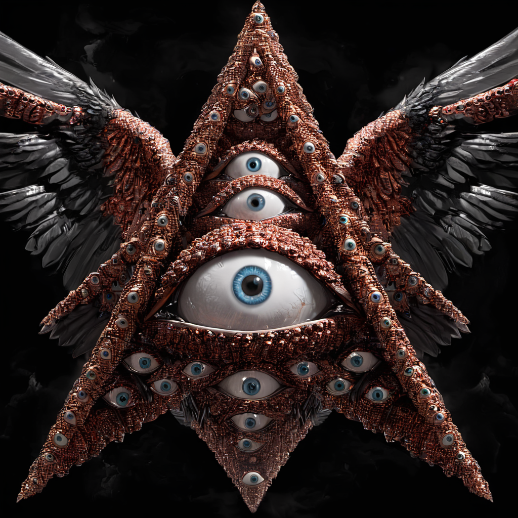 seraphins, a mystical creature with hundreds of eyes and wings with the shape of a piramid, the body is full of eyes, eerie <lora:Seraphins1.0-000038:0.85>
