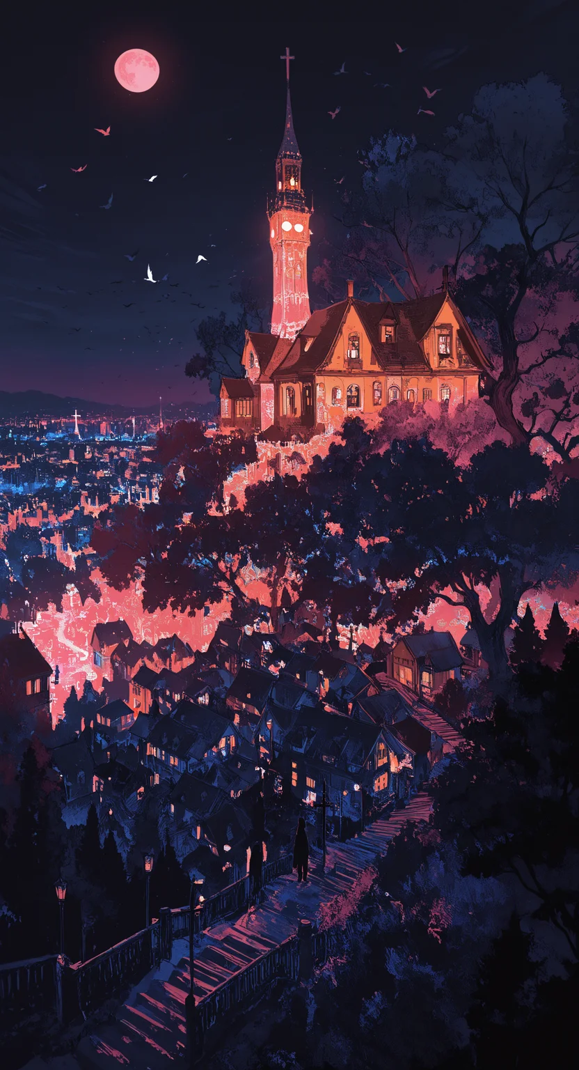 masterpiece, best quality, good quality, very awa, newest, highres, absurdres, outdoors, sky, tree, no humans, window, night, bird, moon, cross, building, night sky, scenery, stairs, city, cityscape, house, lamppost, tower, lights, town, chimney, limited palette, sketch, glowing, psychedelic, <lora:illustriousXL_stabilizer_v1.23:0.3> <lora:NOOB_vp1_detailer_by_volnovik_v1:0.3> <lora:ponyv6_noobE11_2_adamW-000017:0.3> <lora:114558v4df2fsdf5:0.7> <lora:mon_monmon2133:0.8>