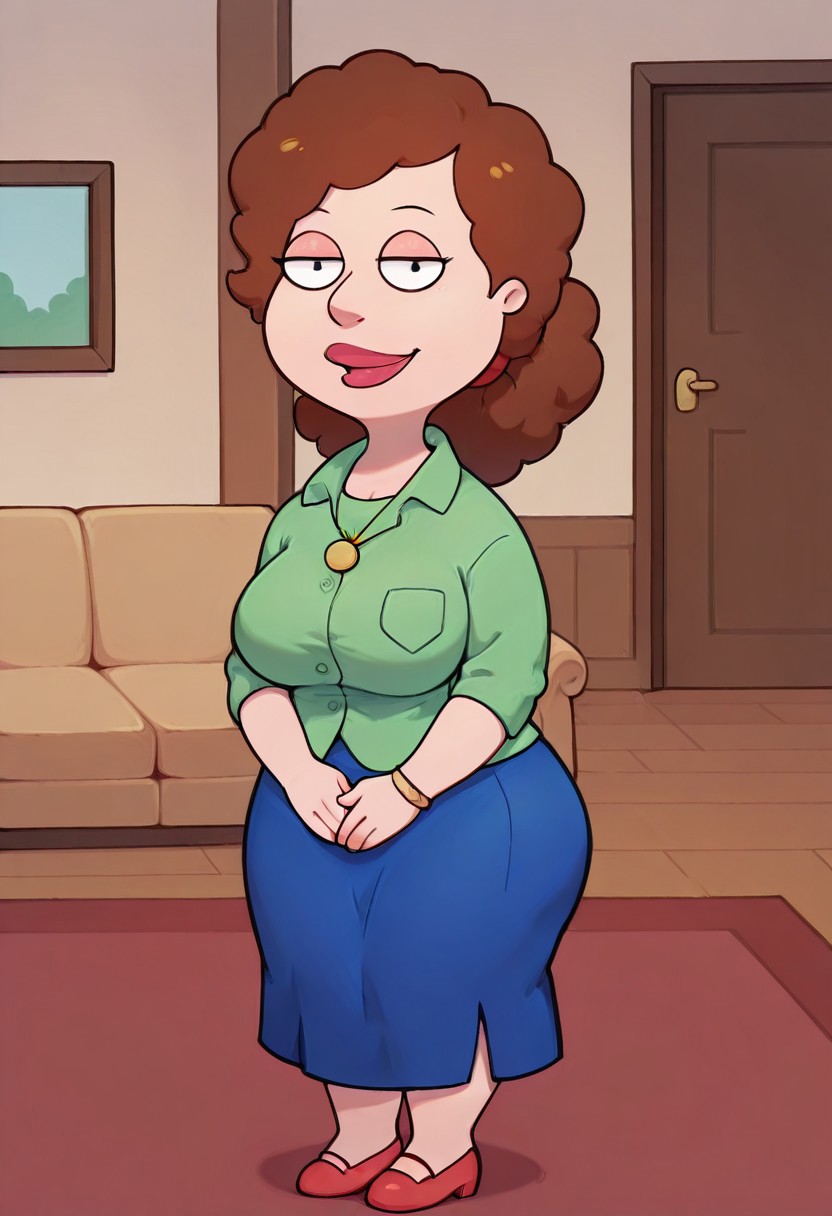 score_9,score_8_up,score_7_up,score_6_up,best quality, 1girl, solo, living room, couch, indoors,
BREAK
unnamed girl, brown hair, black eyes, (mature female:1.5), (plump:1.2), large breasts, gigantic ass, gigantic hips, green sweater, rolled up sleeves, blue skirt, shoes, own hand together, smile, looking at viewer, long skirt, half-closed eyes, necklace,