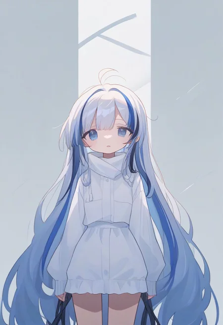 score_9, score_8_up, score_7_up, source_anime, BREAK, standing, cowboy shot, very long hair, blue hair, streaked hair, multicolored hair, hubblenc