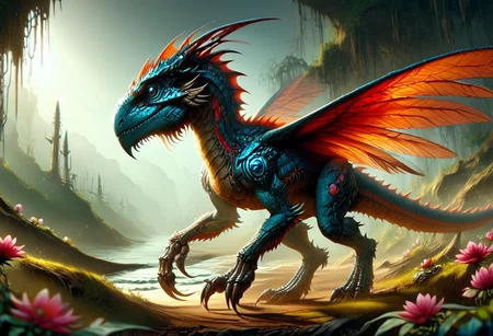An monstrous chimera with squid head dragon wings, multiple eyes, tentacles hybrid creature with flower iron spikes-like feathers, standing in a wasteland of red blood flowers, hyperrealistic, using the EasyNegative model. The creature should be extremely detailed, following HK style, and appear as if made from wooden art. The scene should also include elements of an insectosaur. Ensure the overall image is dark, by using Dark art style, ral-mythcr,
<stardeaf-greenmageddon>