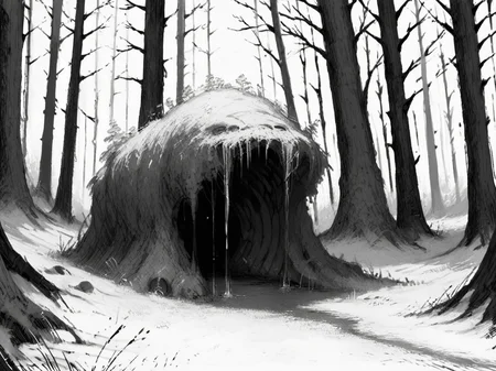 score_9, score_8_up, score_7_up, score_6_up, score_5_up, <lora:NxhqtXLP:1> nxhqt, monochrome, forest,