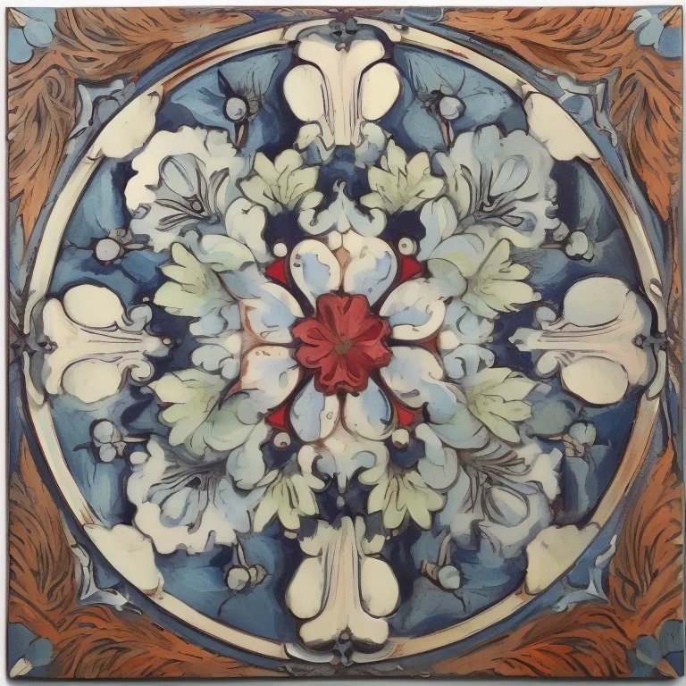 18th century Portuguese Ceramic Tile Art, depicting beautiful flowers, intricate, elegant, highly detailed, concept art, smooth, sharp focus, art by artgerm and greg rutkowski and alphonse mucha