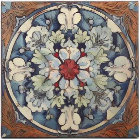 18th century Portuguese Ceramic Tile Art, depicting beautiful flowers, intricate, elegant, highly detailed, concept art, smooth, sharp focus, art by artgerm and greg rutkowski and alphonse mucha