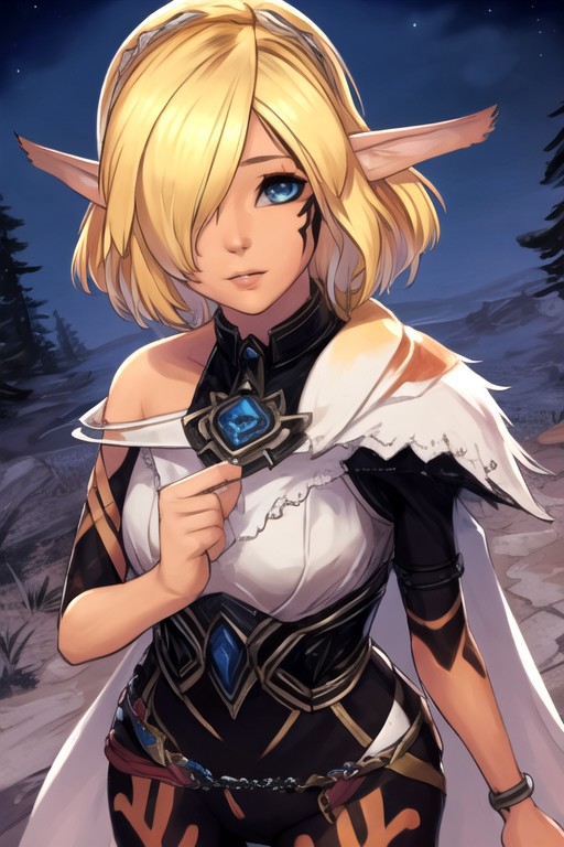 , (best quality) , (highly detailed) ,((masterpiece)), ((best quality)), (ultra-detailed), ((extremely detailed)), (high resolution), 4K, (8K), best quality, (beautiful), (dynamic lighting), (super detailed skin), sharp focus, (1_girl, solo focus),masterpiece, (best quality, 8K, ultra detailed)1.2, cinematic angle, amazing_character design, beautiful detailed eyes, symmetrical, centered, shiny_skin, shiny_hair, celicaxcx,blond_hair, hair over one eye, short hair, forest, animal ears, fluffy ears, long ears, furry ears, night, nebula, cowboy_shot, epic, legendary