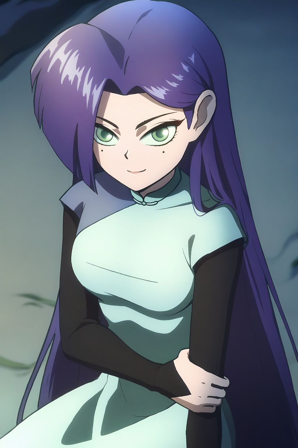 <lora:meihuashisan:1>,meihuashisan,1girl,solo,long hair,blue hair,mole,mole under eye,green eyes,
very long hair,purple hair,long sleeves,layered sleeves,short over long sleeves,long sleeves,dress,blue dress,chinese clothes,medium breasts,
smile,looking at viewer,, masterpiece,best quality,amazing quality,absurdres, anime screenshot, lazypos ,