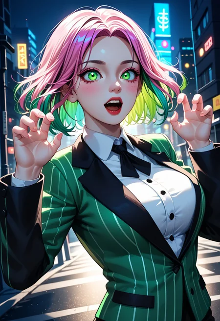 c0ll4nd3r style, Maycein_PDXL , ultra detailed, extremely detailed, sharp focus, flowers blooming around her, shiny, glitter, more prism, vibrant color, cinematic angle, cinematic lighting, source_anime, CityBG_PDXL BREAK PonyXLV6_Scores