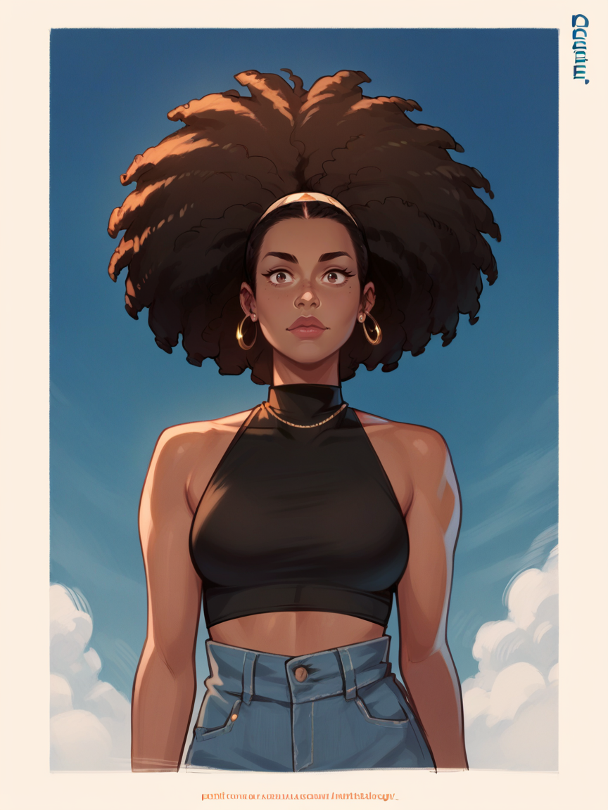 score_9, score_8_up, score_7_up, score_6_up, score_5_up,   <lora:CTXLP:1> ct, 1girl, dark skin, afro,