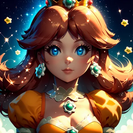 score_9, score_8_up, score_7_up, score_6_up, score_5_up, score_4_up, source_anime, <lora:Starry_Morph_PonyXL:1> starry_morph Princess Daisy from Mario