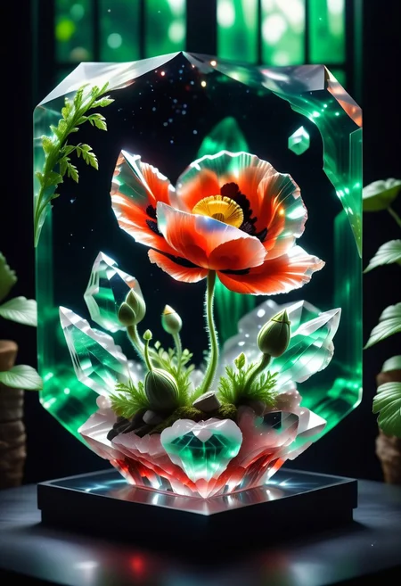 (((videogame_style))), lineart:1.2, (sharp focus:1.2), lineart, flat color, monochrome, greyscale, ((1 rustred poppy)), (moody lightning:1.2), soft grey light, depth of field, bokeh, 8k, OLED, beautiful rustred poppy Illuminated by the ethereal glow of studio lightning, the light is reflecting shadows on green auraquartz, the light reflection sparcles around them, the harmonic play of light and shadow underlines the natural beauty of the rustred poppy,, (the petals are velvety and silky curved:1.2), (high contrast to catch the play of light and shadows),, one rustred poppy:(For the viewer, the flower appears alive, as if a glimpse of her inner sparkle is possible),,simple light grey background, by night, peacful and grateful atmosphere, painted hearts, magical atmosphere, (flying red auraquartz inside a transparent crystal cube) on a dessert table in front of a bright window, the moonlight casts a beam of light onto the flower and seems to melt your ice cube in which the flower is located, water mist emanates from the cube, award winning art, deserted space, landscape, detail colour is rustred and green, magical atmosphere, fairytale like