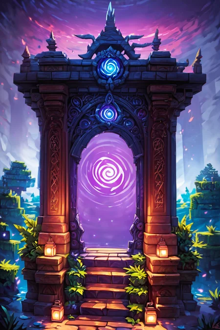 score_9, score_8_up, score_8, ,,, zzNetherPortal, no humans, scenery, lantern, stairs, door, brick wall, no humans, brick wall ,<lora:NetherPortalPDXL_v2:1.0>, ,,, smile, looking at viewer, ,,, embedding:zPDXL, <lora:SDXLFaeTastic2400:0.5>,