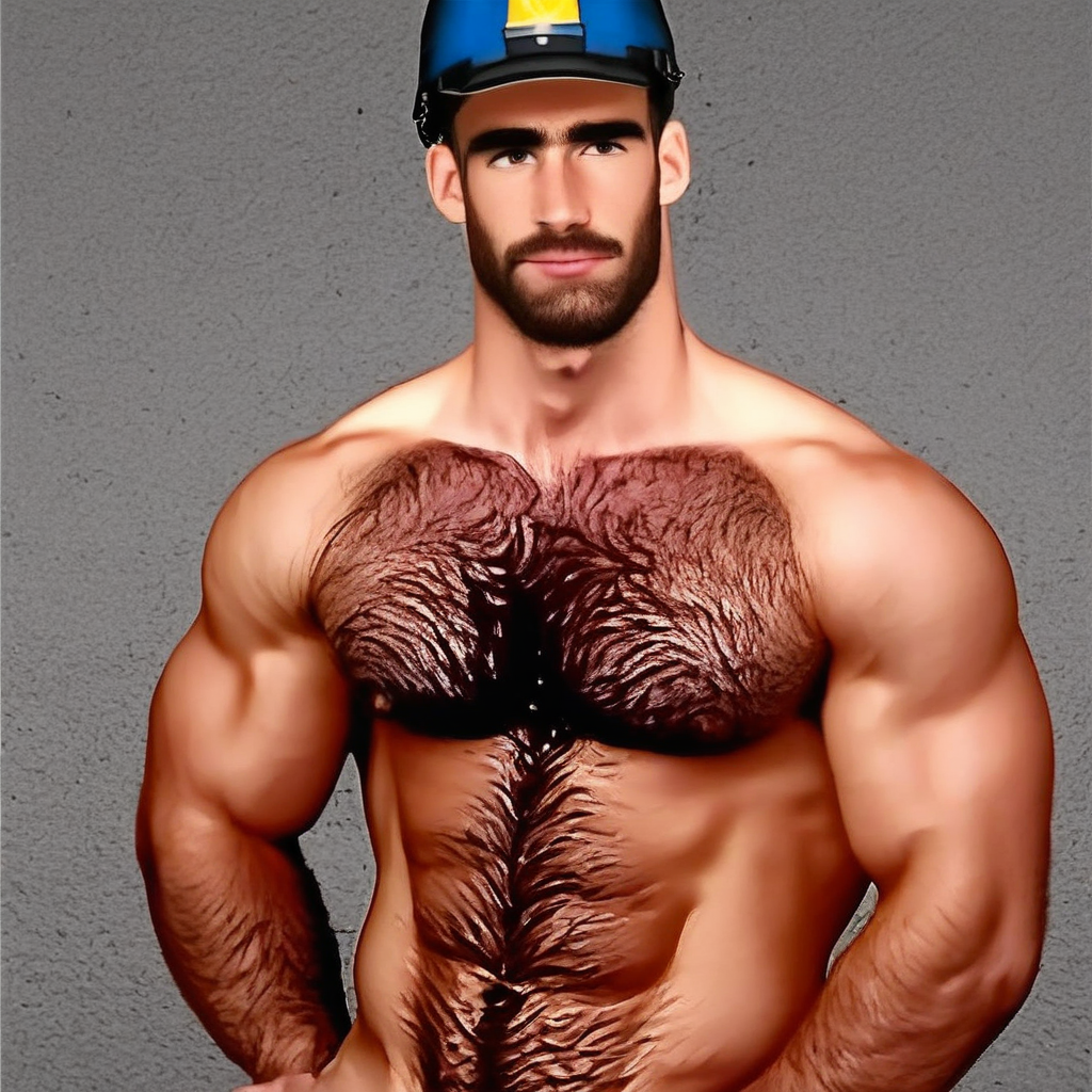 A German constructiin worker with brunette chest hair