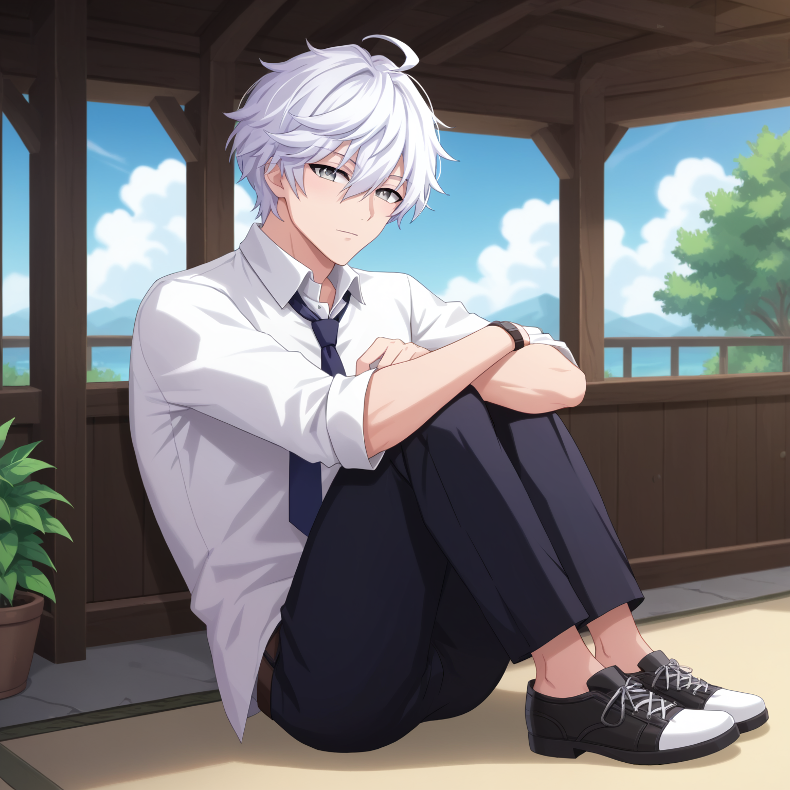 score_9, score_8_up, score_7_up, source_anime, anime screencap, depth of field, rating_safe, BREAK,
1boy, solo, yaoi, male focus, looking at viewer, full body,
<lora:myst_pony:0.75> myst_pony, white hair, gray eyes, short hair, hair between eyes, bangs, ahoge, 
official alternate costume, 
day, <lora:age_slider_v4:2.75> <lora:loraeyesxl:1> <lora:Pony_DetailV2.0:1> <lora:Pony_QualityV4.0:1>