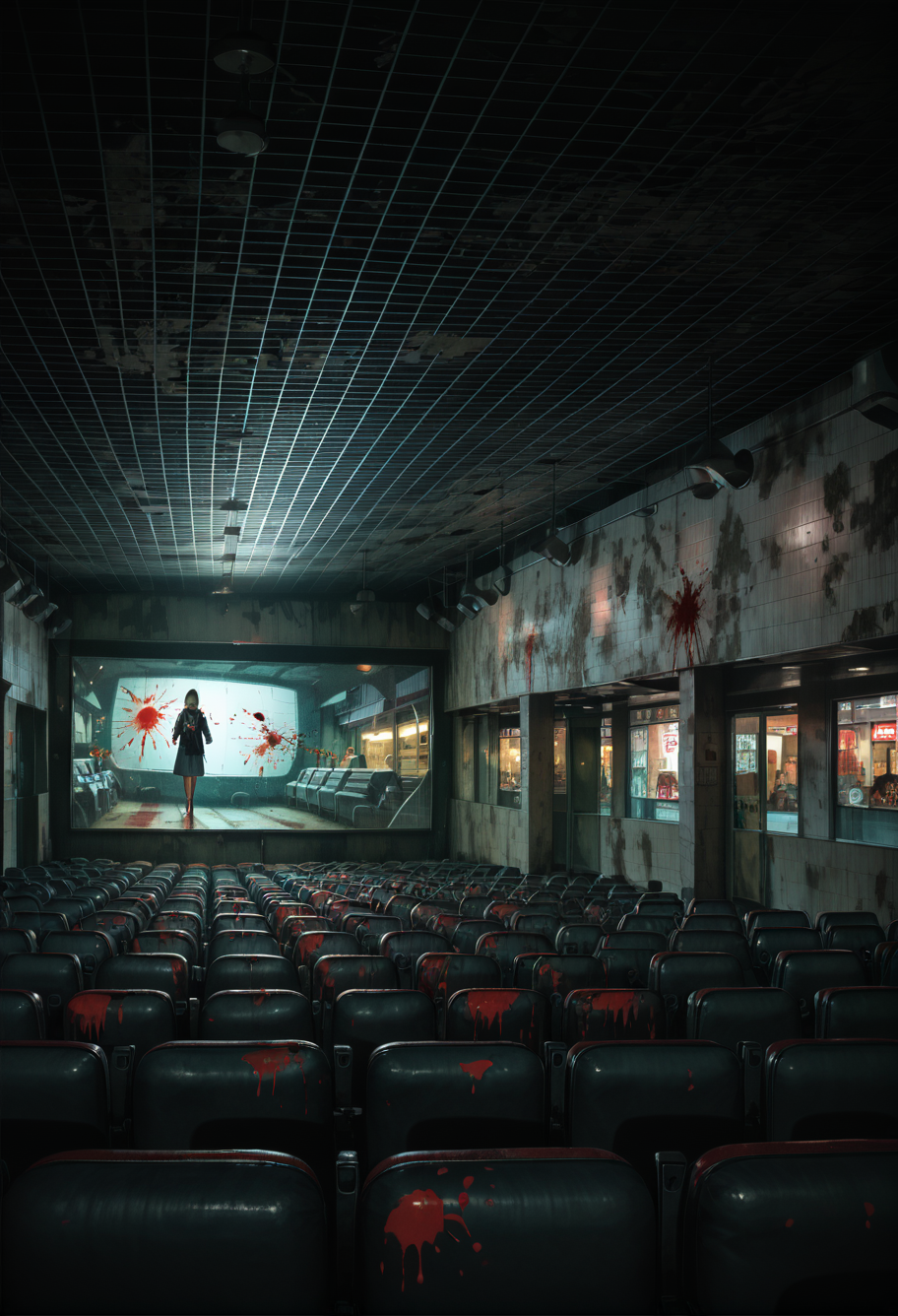 ,ruanyi1050,blood splatter,indoors,cinema,
multiple girls,horrified,<lora:1050 horror cinema_v1_pony:0.7>, score_9,score_8_up,score_7_up,,8k,1girl,solo,,