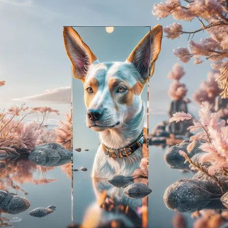 a dog in the style of  <lora:unreal_engine_futuristic_mirror_style-000010neu:0.6> unreal engine futuristic mirror