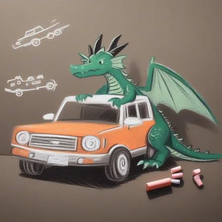 ch4lkdr4wing, colored chalk, (dragon_car), solo