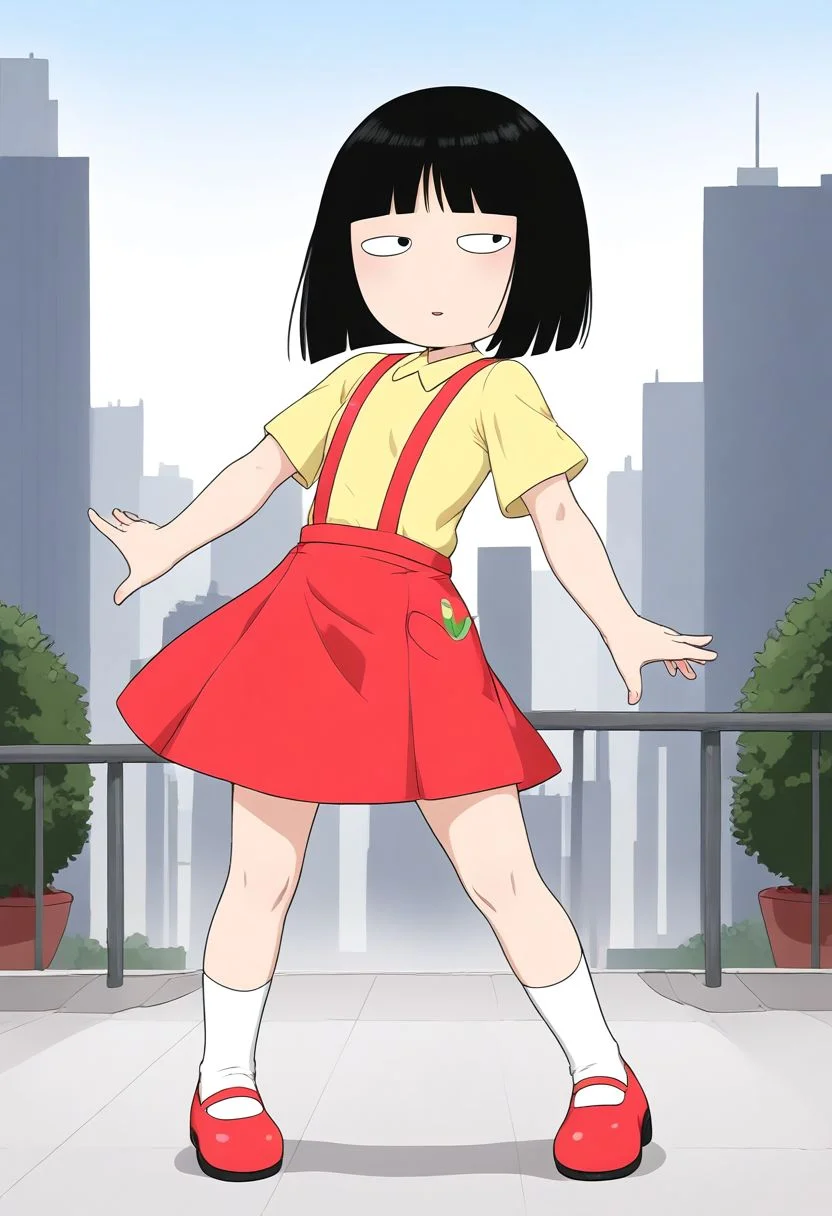 <lora:HyLper-Accelerate-PAseer:1> <lora:Fixhands_anime_bdsqlsz_V1:1>score_9, score_8_up, score_7_up, source_anime, intricate details, perfect anatomy BREAK
1girl, hanako-san, black hair, black eyes, no nose, yellow shirt, red suspender skirt, white socks, red shoes, flat chest,
dynamic pose, outdoors, city, skyscraper,
<lora:hanako-san_XL(pony)v10:0.9>