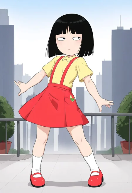 <lora:HyLper-Accelerate-PAseer:1> <lora:Fixhands_anime_bdsqlsz_V1:1>score_9, score_8_up, score_7_up, source_anime, intricate details, perfect anatomy BREAK
1girl, hanako-san, black hair, black eyes, no nose, yellow shirt, red suspender skirt, white socks, red shoes, flat chest,
dynamic pose, outdoors, city, skyscraper,
<lora:hanako-san_XL(pony)v10:0.9>